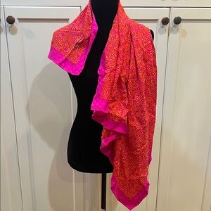 David Hayes Vintage Silk Scarf pink dots rolled edges 34” square
